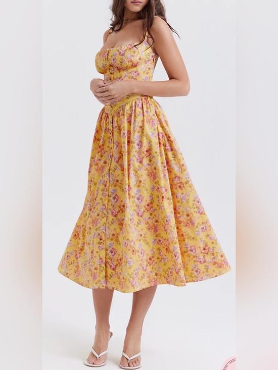 House of CB Dresses & Skirts - NEW House Of CB Tatiana Butter Yellow Floral Print Midi Sundress Sz XL L+